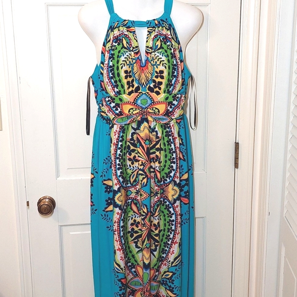 Emma & Michele Colorful Tropical Print Maxi Dress, Size M